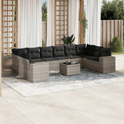 11-Piece Loungeset with cushions poly rattan light gray