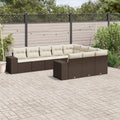 10-delige Loungeset met kussens poly rattan bruin
