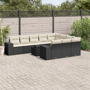 11-piece Lounge Set with Cushions Poly Rattan Black