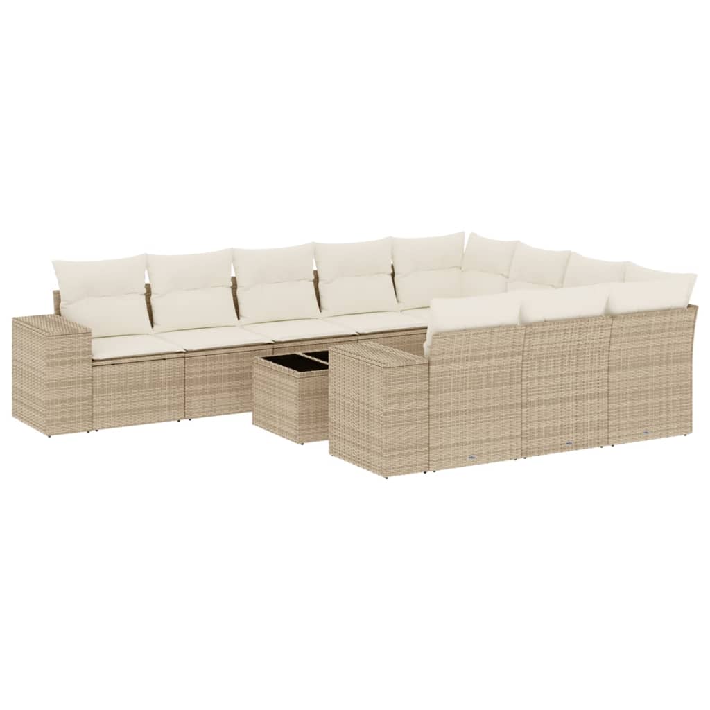 11-Delige Tuinset Met Kussens Poly Rattan Beige