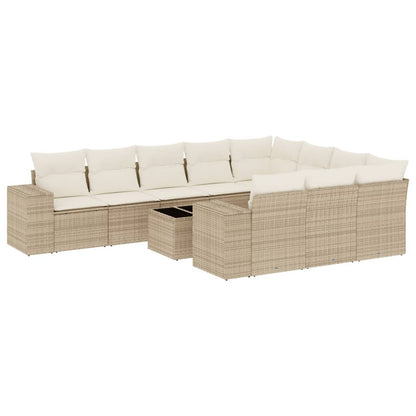 11-Delige Tuinset Met Kussens Poly Rattan Beige