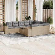 11-piece Garden Furniture Set with Cushions, Poly Rattan, Beige