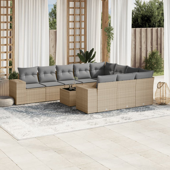 11-Delige Tuinset Met Kussens Poly Rattan Beige