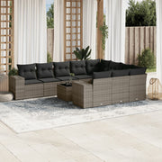 11-piece Lounge Set with cushions poly rattan grey