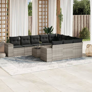 11-Piece Loungeset with cushions poly rattan light gray