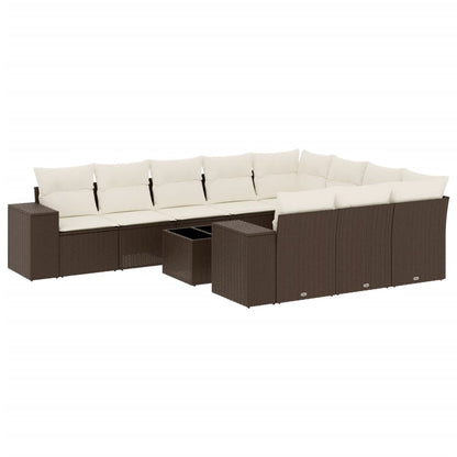 11-delige Loungeset met kussens poly rattan bruin