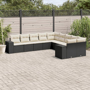 10-piece Loungeset with Cushions Poly Rattan Black