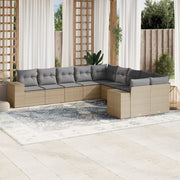 10-piece Lounge Set with Cushions Poly Rattan Beige