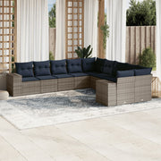 10-piece Lounge Set with Cushions Poly Rattan Light Grey