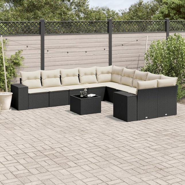 11-Delige Loungeset Met Kussens Poly Rattan Zwart