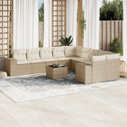 Tuinset 11-delig poly rattan beige met kussens