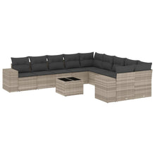 11-delige Loungeset met kussens poly rattan lichtgrijs