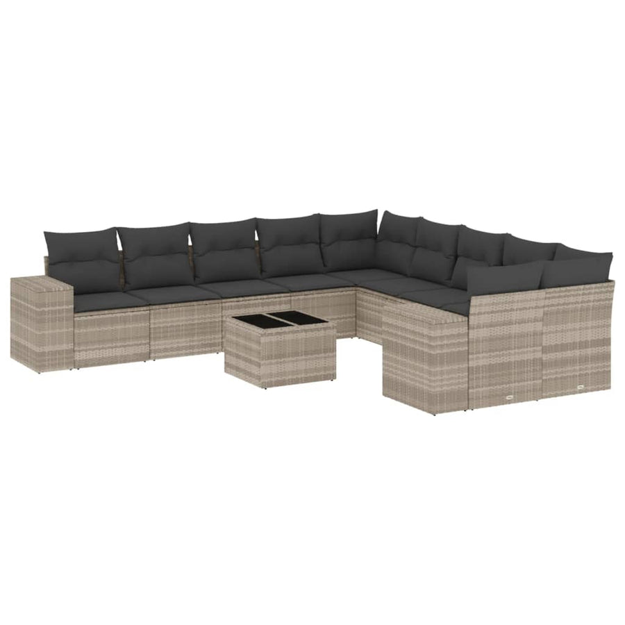 11-delige Loungeset met kussens poly rattan lichtgrijs