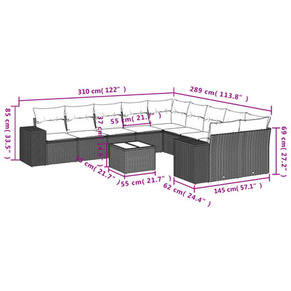 11-delige Loungeset met kussens poly rattan lichtgrijs