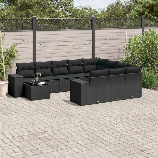 11-Delige Loungeset Met Kussens Poly Rattan Zwart