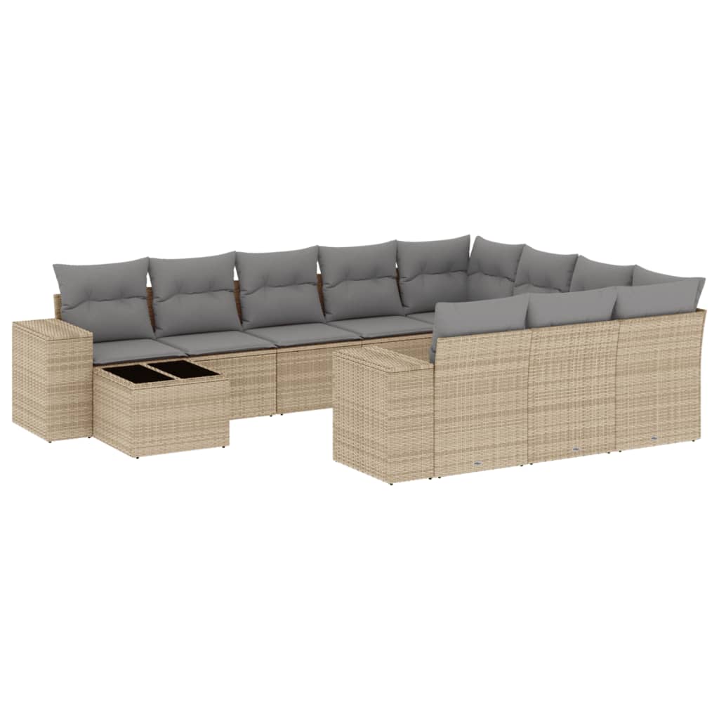 11-Delige Tuinset Met Kussens Poly Rattan Beige