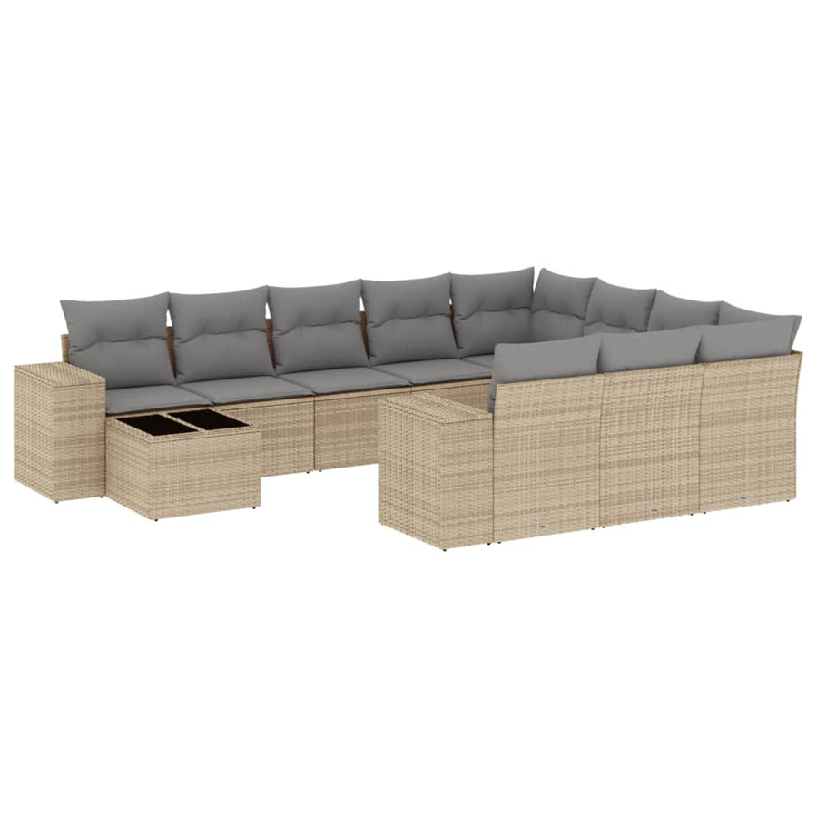 11-Delige Tuinset Met Kussens Poly Rattan Beige