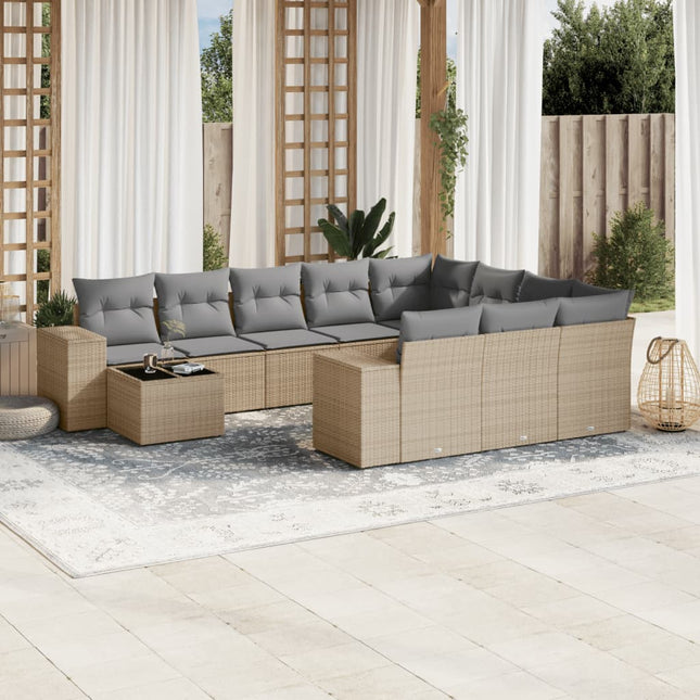 11-Delige Tuinset Met Kussens Poly Rattan Beige