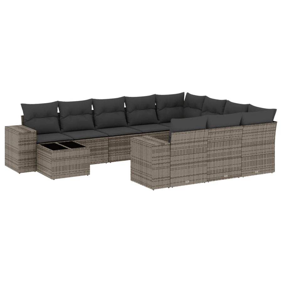 11-Delige Loungeset Met Kussens Poly Rattan Grijs