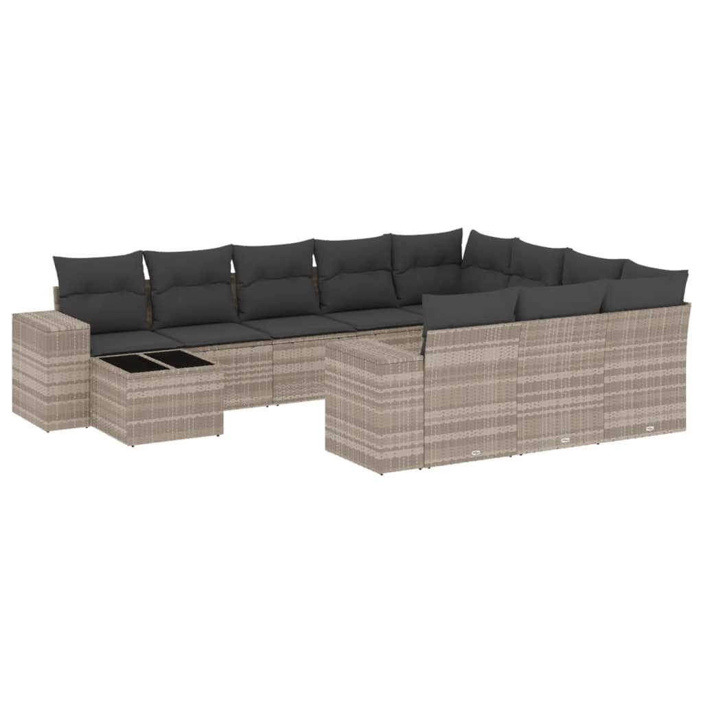 11-delige Loungeset met kussens poly rattan lichtgrijs