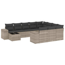 11-delige Loungeset met kussens poly rattan lichtgrijs