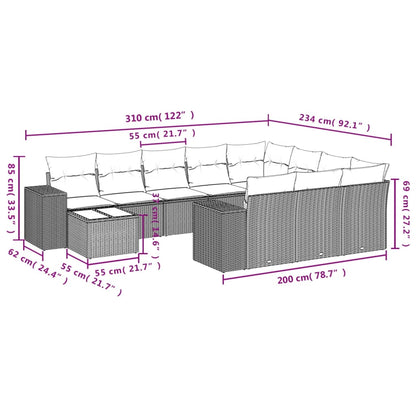 11-delige Loungeset met kussens poly rattan lichtgrijs