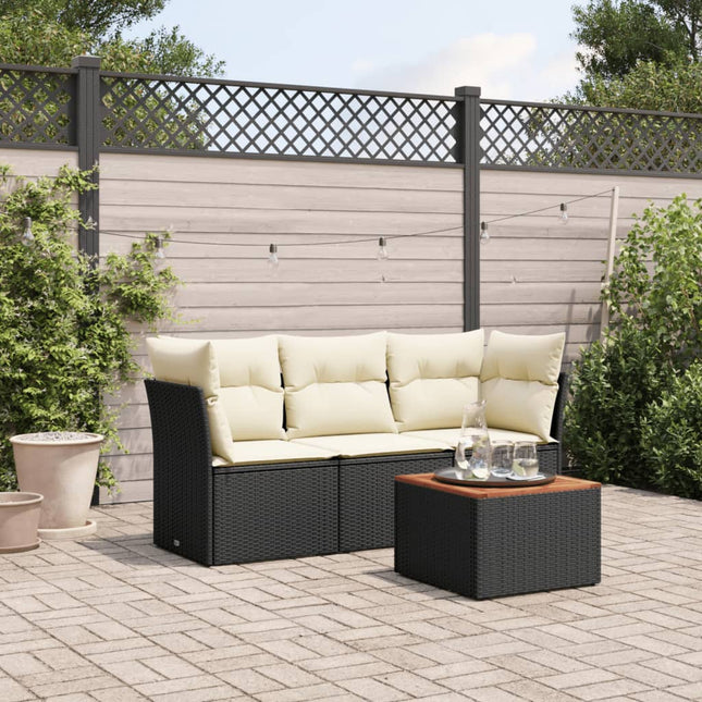 4-delige Loungeset met kussens poly rattan zwart