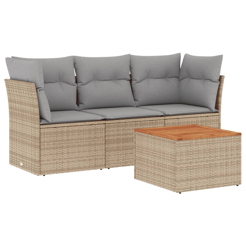 4-Delige Loungeset Met Kussens Poly Rattan Gemengd Beige