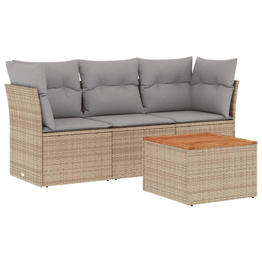 4-Delige Loungeset Met Kussens Poly Rattan Gemengd Beige