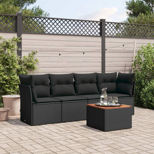 5-Delige Loungeset Met Kussens Poly Rattan Zwart