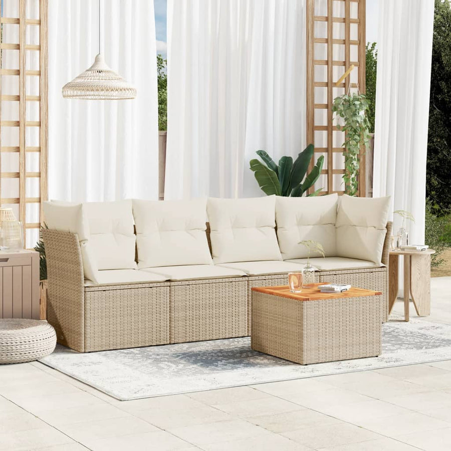 5-Delige Loungeset Met Kussens Poly Rattan Beige