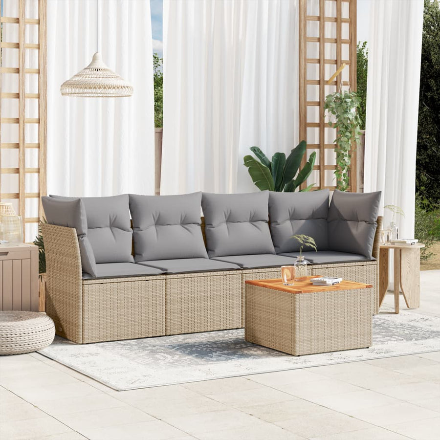 5-Delige Loungeset Met Kussens Poly Rattan Gemengd Beige