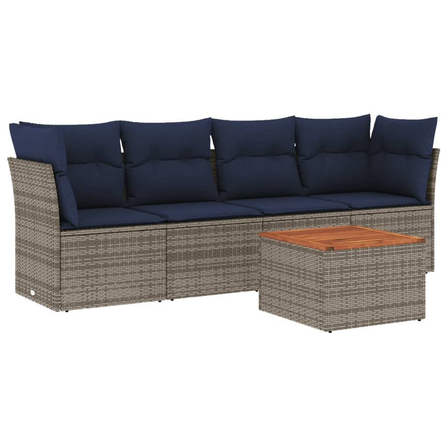 5-Delige Loungeset Met Kussens Poly Rattan