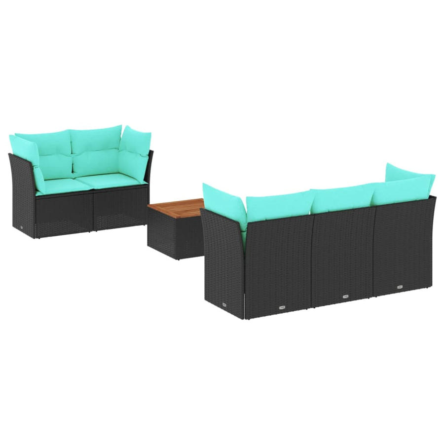 6-delige Loungeset met kussens poly rattan zwart