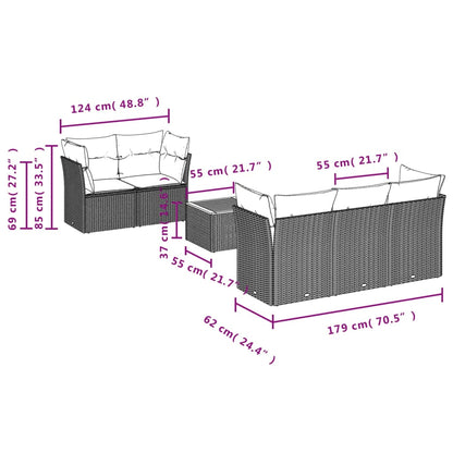 6-delige Loungeset met kussens poly rattan zwart