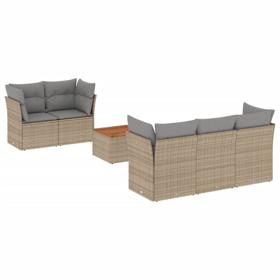 6-delige tuinbankset met kussens mix beige poly rattan