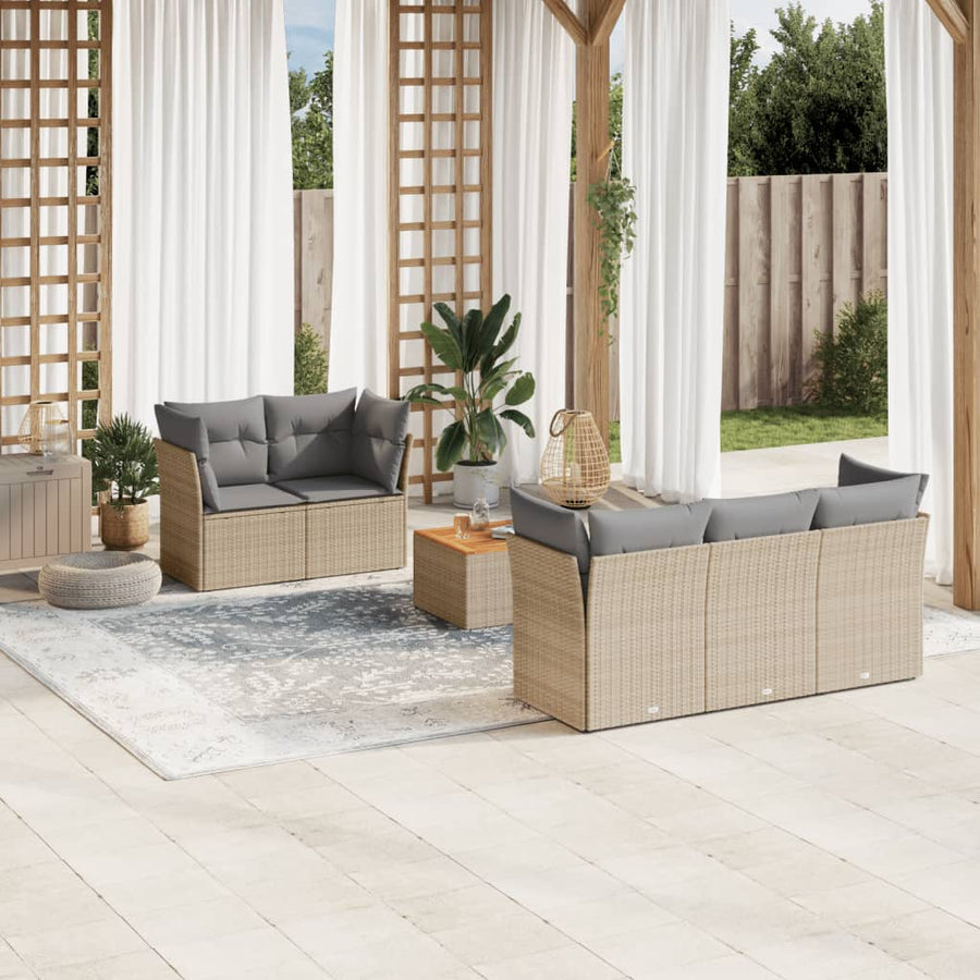 6-delige tuinbankset met kussens mix beige poly rattan