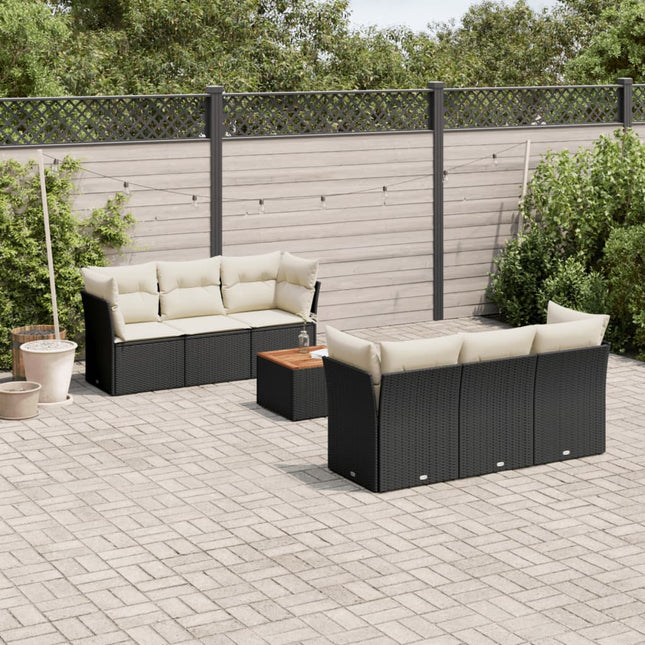 7-delige Loungeset met kussens poly rattan zwart