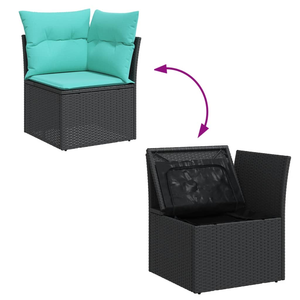 7-delige Loungeset met kussens poly rattan zwart