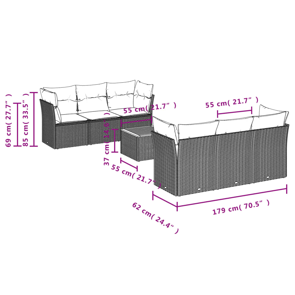 7-Delige Loungeset Met Kussens Poly Rattan