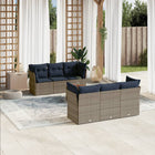 7-piece Lounge Set with Cushions poly rattan grey