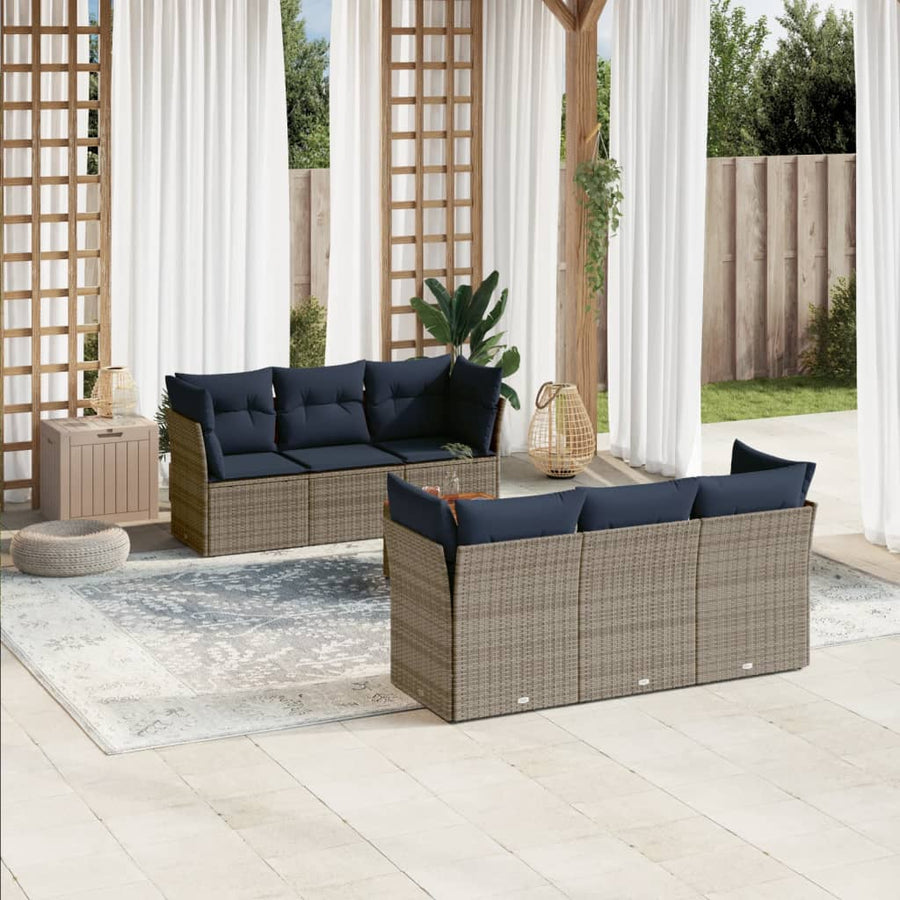 7-Delige Loungeset Met Kussens Poly Rattan