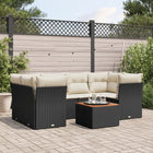 7-delige Loungeset met kussens poly rattan zwart