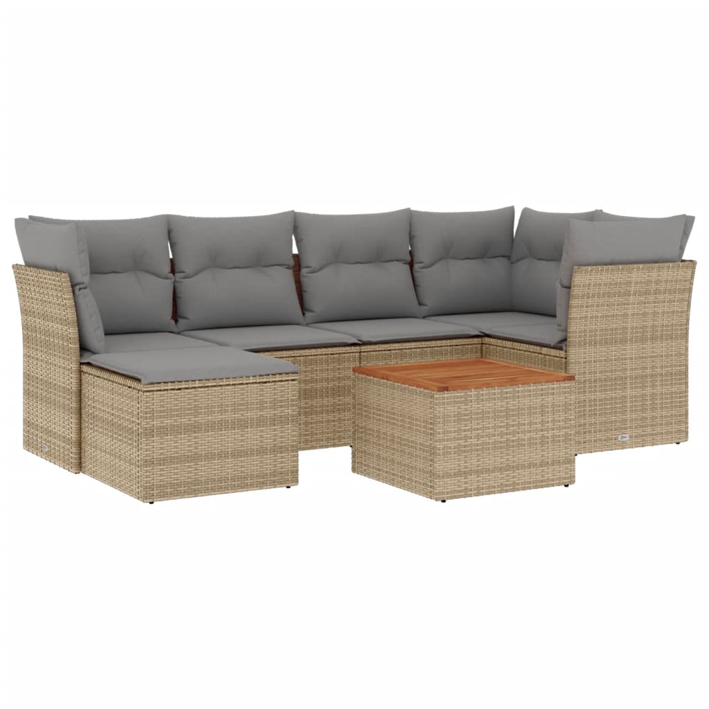 7-Delige Loungeset Met Kussens Poly Rattan Gemengd Beige