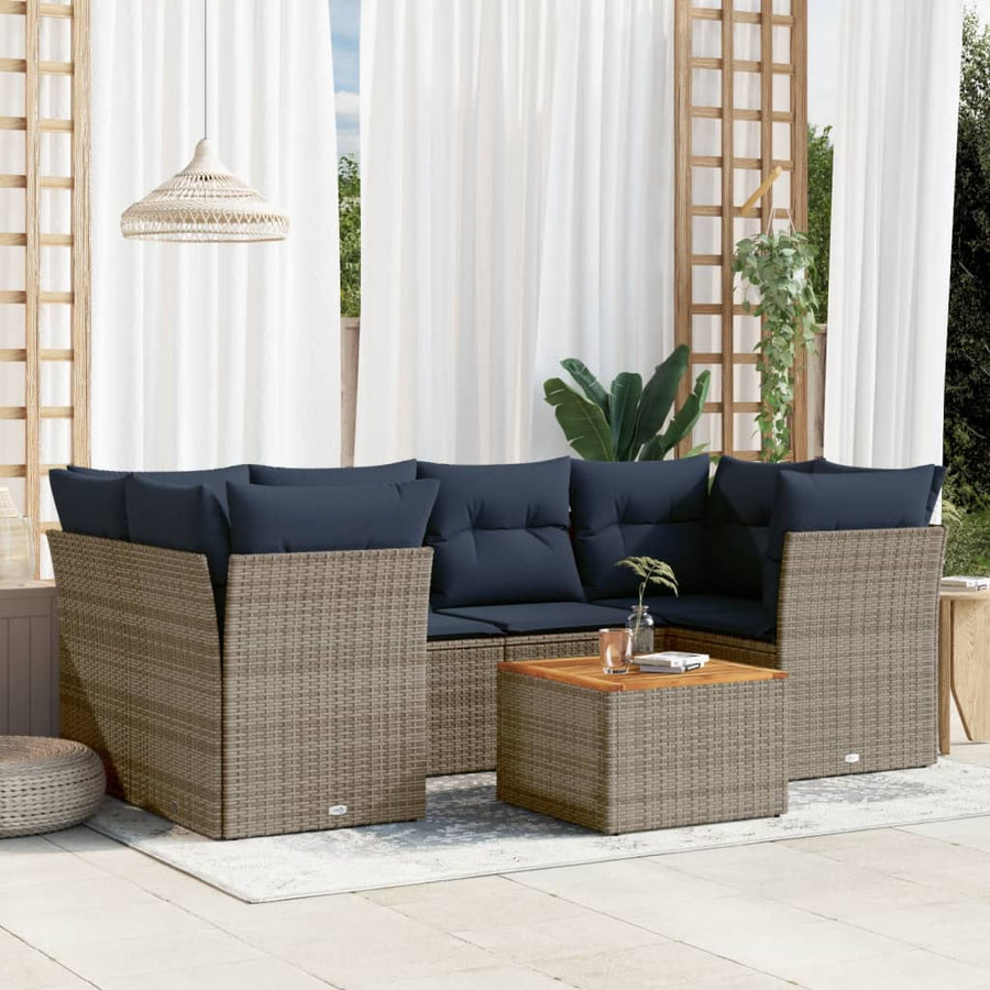 7-Delige Loungeset Met Kussens Poly Rattan