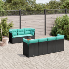 8-delige Loungeset met kussens poly rattan zwart