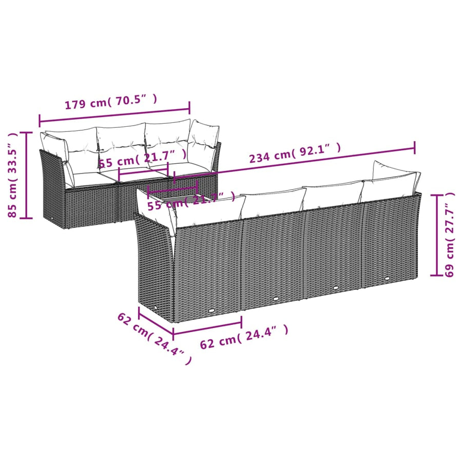 6-Delige Loungeset Met Kussens Poly Rattan Beige