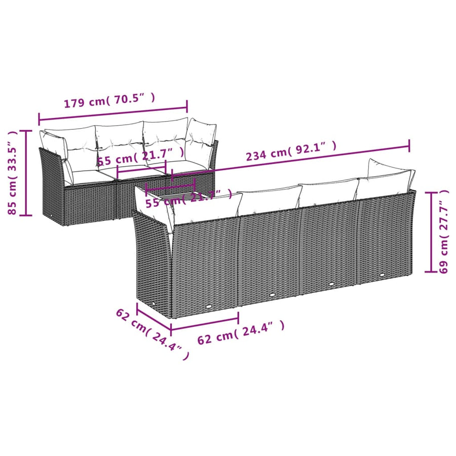 6-Delige Loungeset Met Kussens Poly Rattan Grijs