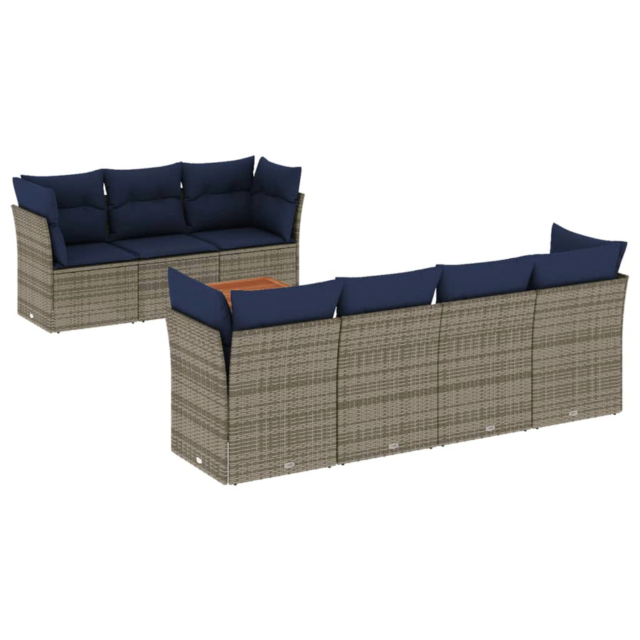 8-Delige Loungeset Met Kussens Poly Rattan 1 Grijs