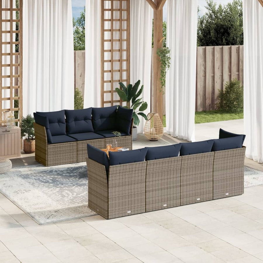 8-Delige Loungeset Met Kussens Poly Rattan 1 Grijs